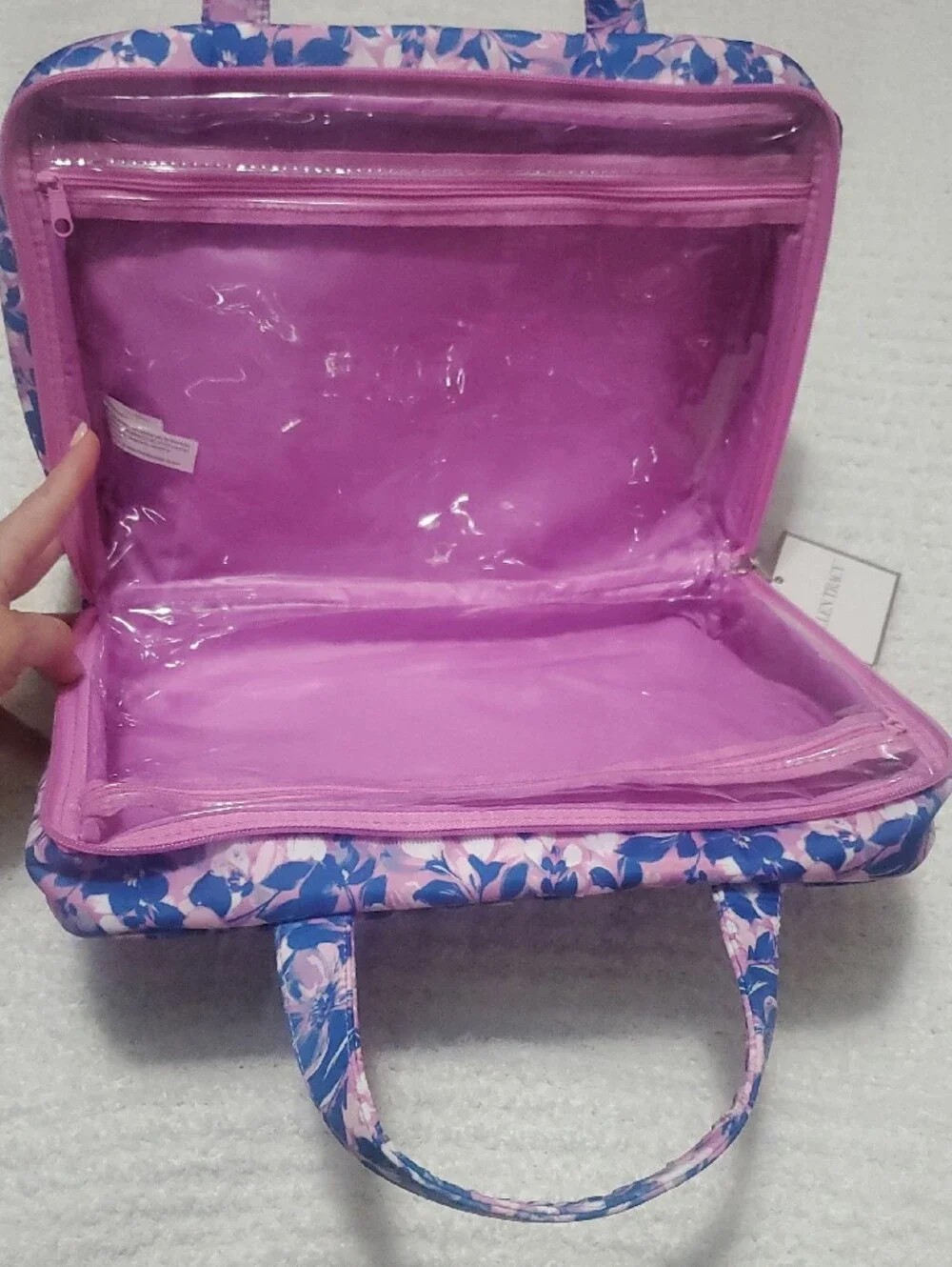 Ellen Tracy Pink and Blue Floral Cosmetic Tote